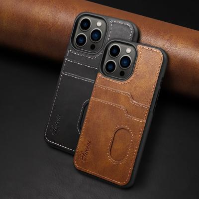 China Retro Card Slots Genuine Leather Phone Case For Iphone 13 Pro Max Case for sale