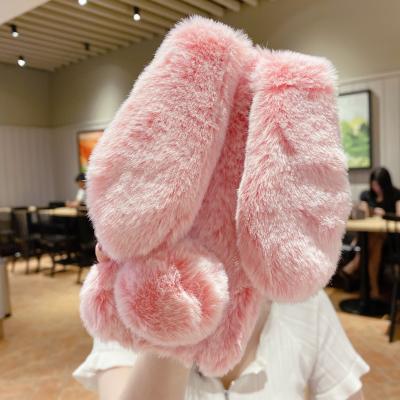 China Warm Animal Design Plush Phone Covers Rabbit Hand Warmer Cute Fluffy Lovely Girly Women en venta