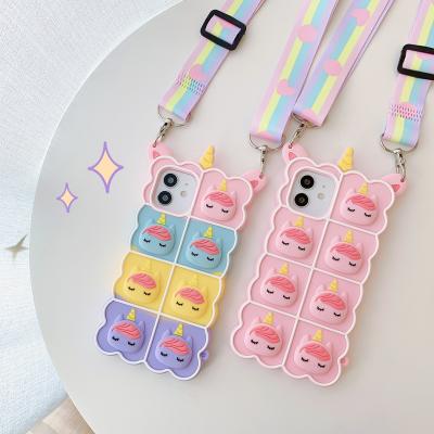 Cina Cute Unicorn Funny Fashion Phone Case Silicone Fidget Toys Mobile Phone Case For iphone x Xr 11 12 13 Pro Max in vendita