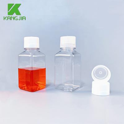 China Lab Cell Culture Square Clear Multisize Plastic Bottle 125 250 500ml 1L PETG Media Clear Sterile Reagent Bottle PETG Graduated for sale