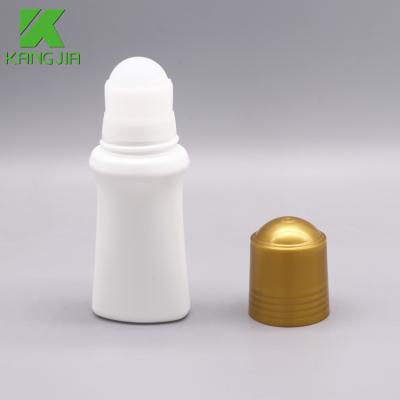 China Ball Rolling Cap Personal Care 60ml Roll On Body Perfume HDPE Plastic White Roller Bottles for sale