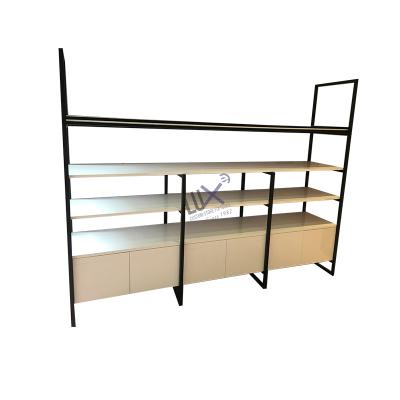 China LUX Design Cosmetic Shop Retail Single Sided Display Rack With Anti-chemical Painting MDF And Metal Frame Design For Cosmetic Shop Display for sale