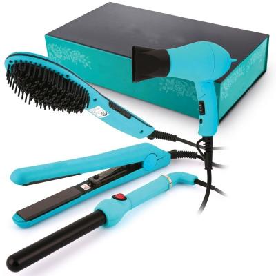 China Custom Hotel Import and Export Irons Travel Gift Set Mini Professional Electric 4 in 1 Hair Straightener and Hair Curler Set for sale