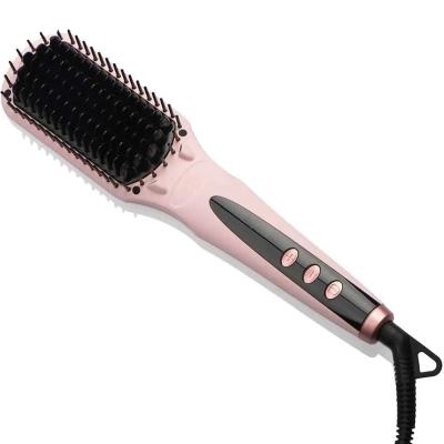 China Best Outdoor High Quality Professional Rose Gold Hot Air Blow Comb Ionic Digital LCD Show Fast Heat Electric Hair Straightener Brush for sale