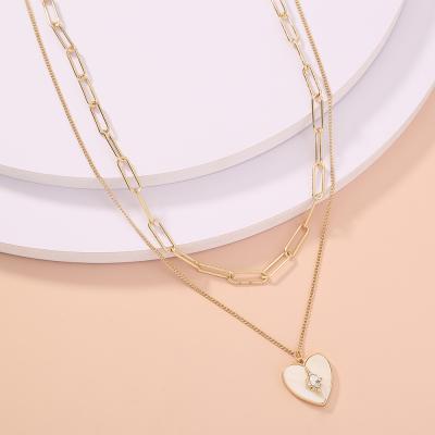 China TRENDY Heart Shaped Natural Gold Plated Shell Glass Pendant Layered Necklace For Women Jewelry for sale