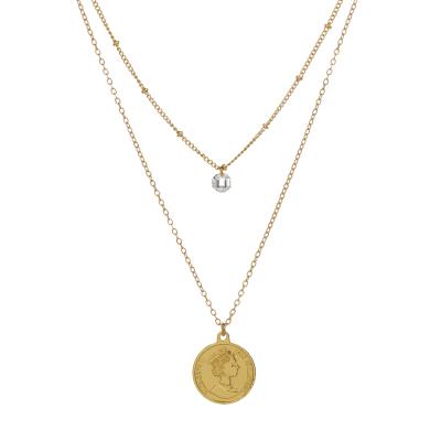 China Roman Gold Portrait Zircon Pendant BOHEMIA Fashionable Women's Jewelry Gold Plated Two Layer Necklace for sale