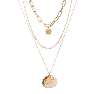 China New Arrival FASHIONABLE Natural Gold Filled Seashell Coin Necklace Multi Layer Necklace For Women for sale