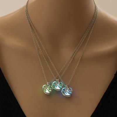 China TRENDY 3 colors glow in dark necklace with hollow heart shape pendant for women's mother's jewelry for sale