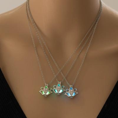 China FASHIONABLE Luminous Necklace DIY Lotus Cage Hollowed Out Pendant Jewelry 3 Colors Optional for sale