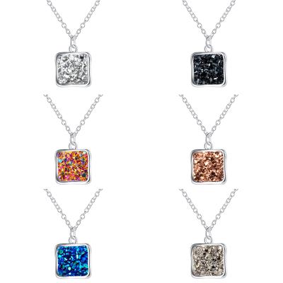 China Geometry Silver Square Druzy Necklace Brand Pendant Fow Women Jewelry for sale