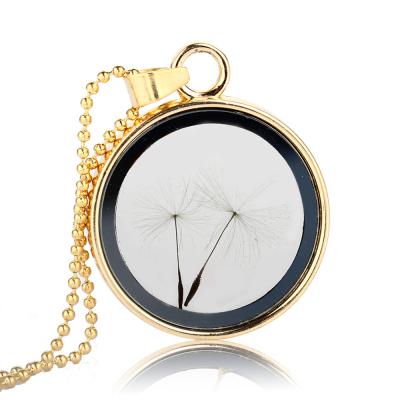 China Geometry Clear Glass Floating Pendant Necklace Silver And Silver Dandelion Wish Pendant Necklace For Women for sale