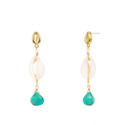 China TRENDY Exquisite Fashion Turquoise Drop Natural Shell Earrings Woman Jewelry for sale