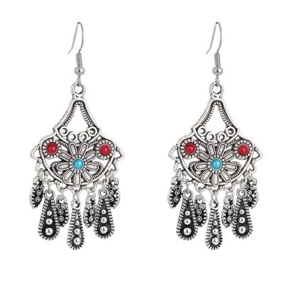 China BOHEMIA Water Drop Antique Silver Female Earrings With Long Fringed Bohemian Elegant Jewels for sale