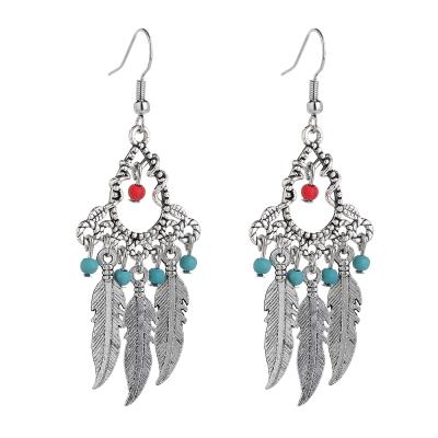 China Antique Silver BOHEMIA Women Fine Jewelry Droplet Feather Dangle Bohemian Earrings for sale