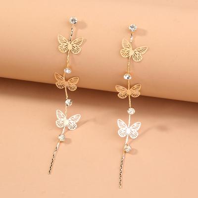 China FASHIONABLE Retail Bohemian Butterfly Rhinestone Long Crystal Earrings Women Jewelry Daily Accessories for sale