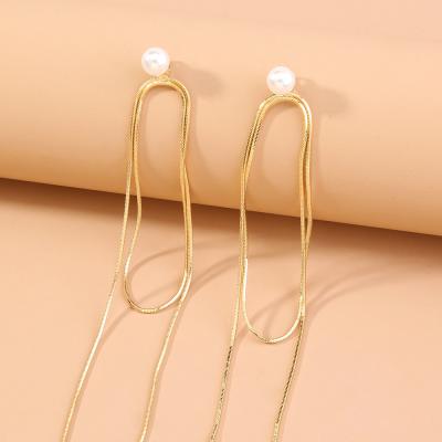 China Fashion Bohemian Long Tassel Snake Chain Bead Earrings Can Separate Earring Jewelry For Women for sale