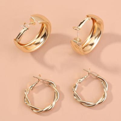 China BOHEMIA 2 Pairs / Set Gold Smooth & Twist Circle Earrings Set For Women Jewelry for sale