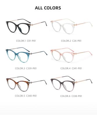 China Around New Anti-blue Cat Eye Glasses Women's Fashion Style Flat Glasses Metal Optical Glasses for sale