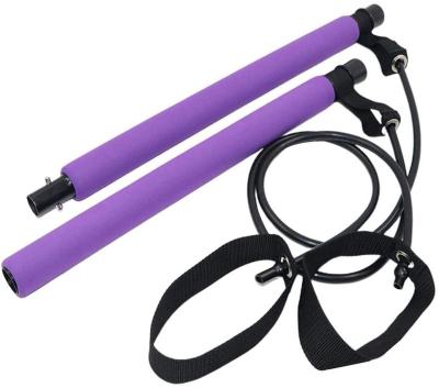 China Steel+Rubber Hose+EVA Foam Portable Gym Stick Yoga Exercise Pilates Bar Trainer Fitness Rod Pilates Bar With Foot Loop for sale