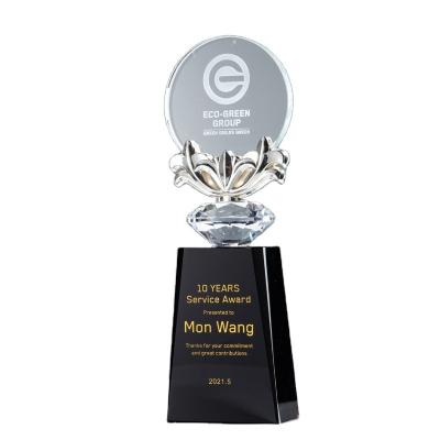 China New design of Diamond Crystal Glass Trophy Badminton Champion honorary trophy Europe high quality black base for sale