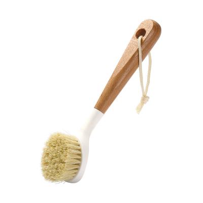 China Wholesale Stocked Kitchen Cleaning Brush Long Handle Sisal Brush Washing Dish Pot Natural Wood Brush for sale