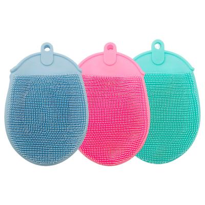 China Stocked Bath Body Brush Exfoliating Scrub Soft Silicone Mitt Brush Multifunctional Bilateral Messaging Brush for sale