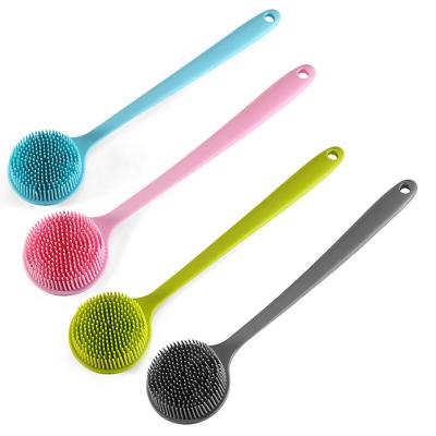 China Long Handle Silicone Bath Brush Silicone Stocked Body Bath Cleaning Brush Two Sided Exfoliating Scrub Cleaner Brushes for sale