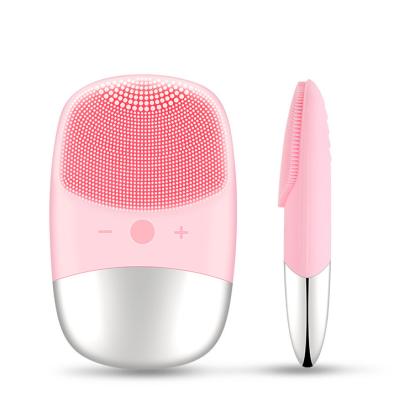 China Stored Mini Electric Facial Cleansing Brush Silicone Sonic Face Cleaner Deep Pore Skin Massager Brush Device USB Recharge for sale