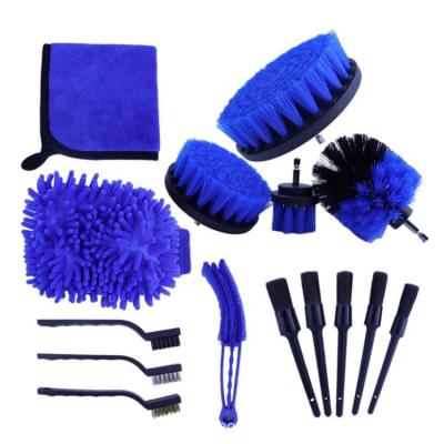 China Stocked 15 Pcs Car Cleaning Sweep Kit Car Detailing Brushes Power Drill Scrubber Brush Car Wash Microfiber Mitt And Towel Sets for sale