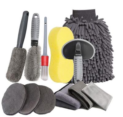 China Stocked 12 Pcs Car Cleaning Sweep Kit Car Detailing Brushes Power Scrubber Brush Car Wash Microfiber Mitt and Towel Sets for sale