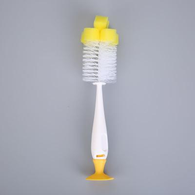 China 2 Viable in 1 Baby Feeding Water Bottle Custom Made Soft Nylon Bristle Cleaning Cup Brush with Nipper Brush Sucker for sale