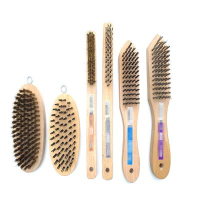 China Wood Handle Cleaning Steel Wire Sweep Straight Black Stainless Steel Wire Scratch Brush with Mini Scraper for Cleaning for sale