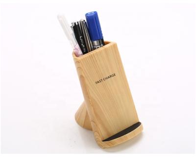 China OEM Eco-friendly Fast Wireless Stand Mobile Phone Shenzhen Wooden Qi Wireless Charger With Pen Container For Mobile Phone for sale