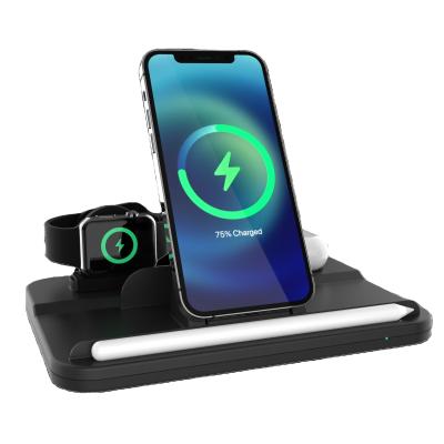 China Mobile Phone + Earphone + Watch 5 in 1 Magnetic Wireless Charger for Phone, Earphone, Watch and Apple Pencil, Protective Stand for sale