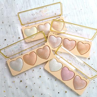 China Wholesale High Quality Waterproof Durable Shiny Proof 3 Colors Heart Highlight Palette Cosmetic Producto Al Por Mayor for sale