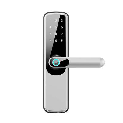 China Best quality TUYA wifi smart wood digital zinc alloy fingerprint smart door lock handle for sale