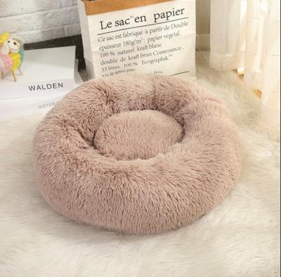 China Cozy Stocked Dog Bed Round Long Fur Fabric Dog Bed Cushion Super Soft Washable Donut Dog Bed for sale