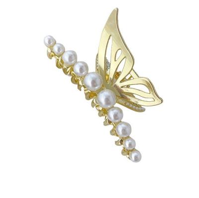 China Temperament alloy swan butterfly hair clip dish head hook hair hook soft fairy pearl shark clip back for sale