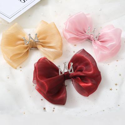 China New Fashion Sales Yarn Lovely Large Hot Bow Crown Colorful Hairpin Barrettes Baby Hair Clips for sale