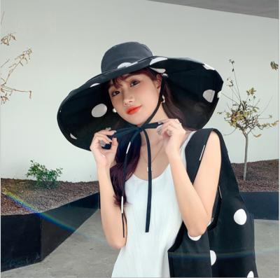 China Wholesale Character Fashionable Sunscreen Bucket Hat Large For Women New Polka Dot Sun Shade Hat Outdoor Beach Foldable Hat for sale