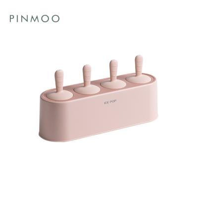 China Pinmoo Durable Wholesale Viable 4 Cavity Silicone Ice Popsicle Mold Handmade Sticks Ice Cream Mold Silicone for sale