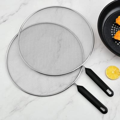 China Stainless Steel Viable Fine Mesh Frying Pans Safe Oil Grease Guard Cooking Splash Guard Lid Kitchen Ensure Slivery Black for sale