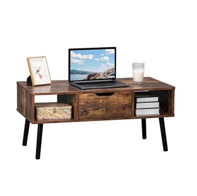 China Modern wood coffee table open storage furniture and drawers rustic chic vintage style rectangular dining table for sale