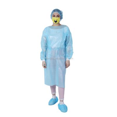 China Disposable Impervious Isolation Gown Disposable Impermeable Isolation Gown with Knitted Cuffs and Hook and Loop for sale