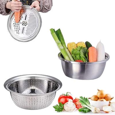 China Metal 3 in 1 Universal Kitchen Grater - Salad Maker Bowl Kitchen Graters Cheese Grater with Drain Basin Basket for sale