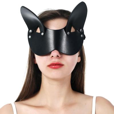 China Cat Rabbit Ear Eye Mask PU Personality Personality Decorative Face Mask Ball Makeup Party Simple Cool Men Women Punk for sale