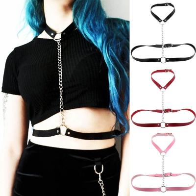 China Punk Neck Collar Body Harness With Chain Choker Bondage Belt Body Jewelry for sale