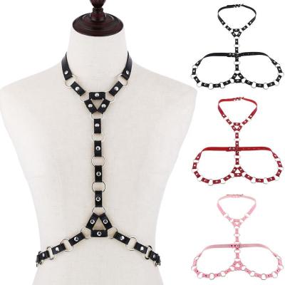 China New Fashion Punk PU Leather Harness Body With O-ring Neckerchief Bondage Restraint Belts for sale