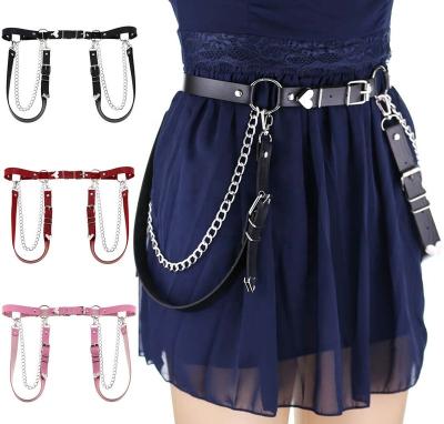 China ALLOY Love Heart Girl Hiphop Chain Belt Disco Dance Heart Punk Adjustable Leather Belt for sale