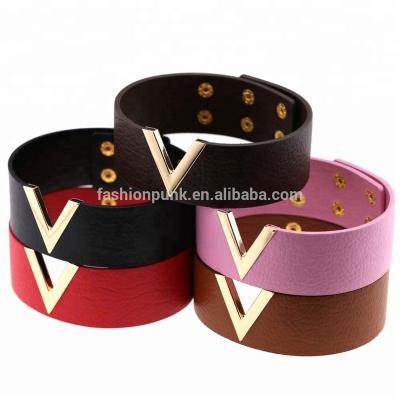 China Personality v-shape personality cortical short collar choker necklace hollow V collarbone clavicle simple leather punk collar for sale